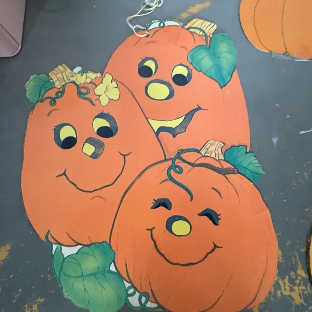 LOT 4 Vintage die cut pumpkin jack o lantern Halloween decoration paper ephemera